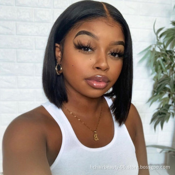 cheap 100% natural wigs for black woman vendors virgin wig transparent lace straight frontal brazilian human 5*1 Bob hair wig